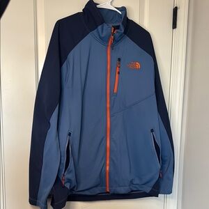 The North Face Men's Blue and Orange zip up Jacket size XXL